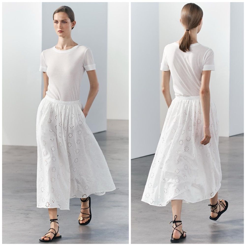 NWT Zara Women’s Cotton Lined Embroidered Eyelet Maxi Skirt Size XL - Picture 4 of 15